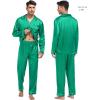 image:imageSWOMOG Family Matching Pajama Satin Pajamas Long Sleeve Sleepwear Button Down Loungewear 2 Pcs Pj SetEmerald Green