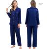 image:imageSWOMOG Family Matching Pajama Satin Pajamas Long Sleeve Sleepwear Button Down Loungewear 2 Pcs Pj SetNavy Blue