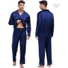 image:imageSWOMOG Family Matching Pajama Satin Pajamas Long Sleeve Sleepwear Button Down Loungewear 2 Pcs Pj SetNavy Blue