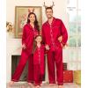 image:imageSWOMOG Family Matching Pajama Satin Pajamas Long Sleeve Sleepwear Button Down Loungewear 2 Pcs Pj SetRed
