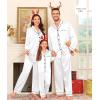 image:imageSWOMOG Family Matching Pajama Satin Pajamas Long Sleeve Sleepwear Button Down Loungewear 2 Pcs Pj SetWhite