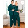 image:imageSWOMOG Family Matching Pajama Satin Pajamas Long Sleeve Sleepwear Button Down Loungewear 2 Pcs Pj SetZ Deep Green With Classic Collar