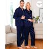 image:imageSWOMOG Family Matching Pajama Satin Pajamas Long Sleeve Sleepwear Button Down Loungewear 2 Pcs Pj SetZ Deep Navy Blue With Classic Collar