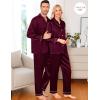 image:imageSWOMOG Family Matching Pajama Satin Pajamas Long Sleeve Sleepwear Button Down Loungewear 2 Pcs Pj SetZ Deep Wine Red With Classic Collar