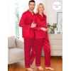 image:imageSWOMOG Family Matching Pajama Satin Pajamas Long Sleeve Sleepwear Button Down Loungewear 2 Pcs Pj SetZ Red With Classic Collar