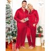 image:imageSWOMOG Family Matching Pajama Satin Pajamas Long Sleeve Sleepwear Button Down Loungewear 2 Pcs Pj SetZ Red With Classic Collar