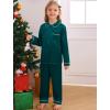 image:imageSWOMOG Family Matching Pajama Set 2Pcs Silk Satin Sleepwear Long Sleeve Button Down LoungewearDark Green