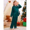 image:imageSWOMOG Family Matching Pajama Set 2Pcs Silk Satin Sleepwear Long Sleeve Button Down LoungewearDark Green