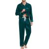 image:imageSWOMOG Family Matching Pajama Set 2Pcs Silk Satin Sleepwear Long Sleeve Button Down LoungewearDark Green