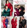 image:imageSWOMOG Family Matching Pajama Set 2Pcs Silk Satin Sleepwear Long Sleeve Button Down LoungewearDark Green
