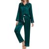 image:imageSWOMOG Family Matching Pajama Set 2Pcs Silk Satin Sleepwear Long Sleeve Button Down LoungewearDark Green