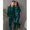 image:imageSWOMOG Family Matching Pajama Set 2Pcs Silk Satin Sleepwear Long Sleeve Button Down LoungewearDark Green