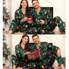 image:imageSWOMOG Family Matching Pajama Set 2Pcs Silk Satin Sleepwear Long Sleeve Button Down LoungewearGreen Christmas Santa