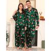 image:imageSWOMOG Family Matching Pajama Set 2Pcs Silk Satin Sleepwear Long Sleeve Button Down LoungewearGreen Christmas Santa