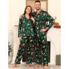 image:imageSWOMOG Family Matching Pajama Set 2Pcs Silk Satin Sleepwear Long Sleeve Button Down LoungewearGreen Christmas Santa