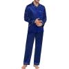 image:imageSWOMOG Family Matching Pajama Set 2Pcs Silk Satin Sleepwear Long Sleeve Button Down LoungewearNavy Blue