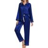 image:imageSWOMOG Family Matching Pajama Set 2Pcs Silk Satin Sleepwear Long Sleeve Button Down LoungewearNavy Blue