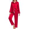 image:imageSWOMOG Family Matching Pajama Set 2Pcs Silk Satin Sleepwear Long Sleeve Button Down LoungewearRed