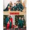image:imageSWOMOG Family Matching Pajamas Set Satin Long Sleeve Button Down 2 PCS Pjs Pajama Top amp Pants Holiday Sleepwear SetDeep Green