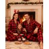 image:imageSWOMOG Family Matching Pajamas Set Satin Long Sleeve Button Down 2 PCS Pjs Pajama Top amp Pants Holiday Sleepwear SetRed With Black Grid