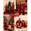image:imageSWOMOG Family Matching Pajamas Set Satin Long Sleeve Button Down 2 PCS Pjs Pajama Top amp Pants Holiday Sleepwear SetRed With Black Grid