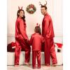 image:imageSWOMOG Family Matching Pajamas Set Silk Satin Button Down Sleepwear Long Sleeve Nightwear 2 Pcs Pj SetCherry Red