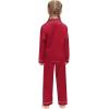 image:imageSWOMOG Family Matching Pajamas Set Silk Satin Button Down Sleepwear Long Sleeve Nightwear 2 Pcs Pj SetCherry Red