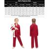 image:imageSWOMOG Family Matching Pajamas Set Silk Satin Button Down Sleepwear Long Sleeve Nightwear 2 Pcs Pj SetCherry Red