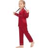 image:imageSWOMOG Family Matching Pajamas Set Silk Satin Button Down Sleepwear Long Sleeve Nightwear 2 Pcs Pj SetCherry Red