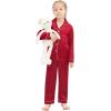 image:imageSWOMOG Family Matching Pajamas Set Silk Satin Button Down Sleepwear Long Sleeve Nightwear 2 Pcs Pj SetCherry Red