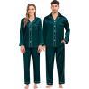 image:imageSWOMOG Family Matching Pajamas Set Silk Satin Button Down Sleepwear Long Sleeve Nightwear 2 Pcs Pj SetDeep Green