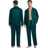 image:imageSWOMOG Family Matching Pajamas Set Silk Satin Button Down Sleepwear Long Sleeve Nightwear 2 Pcs Pj SetDeep Green