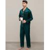 image:imageSWOMOG Family Matching Pajamas Set Silk Satin Button Down Sleepwear Long Sleeve Nightwear 2 Pcs Pj SetDeep Green