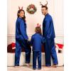 image:imageSWOMOG Family Matching Pajamas Set Silk Satin Button Down Sleepwear Long Sleeve Nightwear 2 Pcs Pj SetNavy Blue