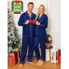 image:imageSWOMOG Family Matching Pajamas Set Silk Satin Button Down Sleepwear Long Sleeve Nightwear 2 Pcs Pj SetNavy Blue