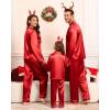 image:imageSWOMOG Family Matching Pajamas Set Silk Satin Button Down Sleepwear Long Sleeve Nightwear 2 Pcs Pj SetRed
