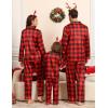 image:imageSWOMOG Family Matching Pajamas Set Silk Satin Button Down Sleepwear Long Sleeve Nightwear 2 Pcs Pj SetRed Black Grid