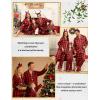 image:imageSWOMOG Family Matching Pajamas Set Silk Satin Button Down Sleepwear Long Sleeve Nightwear 2 Pcs Pj SetRed Black Grid