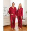 image:imageSWOMOG Family Matching Pajamas Set Silk Satin Button Down Sleepwear Long Sleeve Nightwear 2 Pcs Pj SetRed Striped