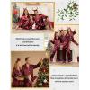 image:imageSWOMOG Family Matching Pajamas Set Silk Satin Button Down Sleepwear Long Sleeve Nightwear 2 Pcs Pj SetWine Red