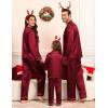 image:imageSWOMOG Family Matching Pajamas Set Silk Satin Button Down Sleepwear Long Sleeve Nightwear 2 Pcs Pj SetWine Red