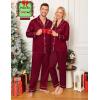 image:imageSWOMOG Family Matching Pajamas Set Silk Satin Button Down Sleepwear Long Sleeve Nightwear 2 Pcs Pj SetWine Red