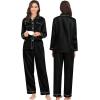 image:imageSWOMOG Family Matching Pajamas Set Silk Satin Button Down Sleepwear Long Sleeve Nightwear 2 Pcs Pj SetZ  Double Piping  Black