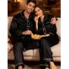 image:imageSWOMOG Family Matching Pajamas Set Silk Satin Button Down Sleepwear Long Sleeve Nightwear 2 Pcs Pj SetZ  Double Piping  Black