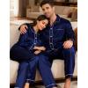 image:imageSWOMOG Family Matching Pajamas Set Silk Satin Button Down Sleepwear Long Sleeve Nightwear 2 Pcs Pj SetZ  Double Piping  Deep Navy Blue
