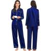 image:imageSWOMOG Family Matching Pajamas Set Silk Satin Button Down Sleepwear Long Sleeve Nightwear 2 Pcs Pj SetZ  Double Piping  Deep Navy Blue
