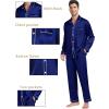 image:imageSWOMOG Family Matching Pajamas Set Silk Satin Button Down Sleepwear Long Sleeve Nightwear 2 Pcs Pj SetZ  Double Piping  Deep Navy Blue