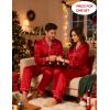 image:imageSWOMOG Family Matching Pajamas Set Silk Satin Button Down Sleepwear Long Sleeve Nightwear 2 Pcs Pj SetZ  Double Piping  Red