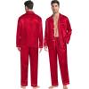image:imageSWOMOG Family Matching Pajamas Set Silk Satin Button Down Sleepwear Long Sleeve Nightwear 2 Pcs Pj SetZ  Double Piping  Red