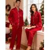 image:imageSWOMOG Family Matching Pajamas Set Silk Satin Button Down Sleepwear Long Sleeve Nightwear 2 Pcs Pj SetZ  Double Piping  Red